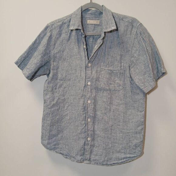 Everlane womens small 100% linen shirt blue stripe substantial capsule top - Picture 5 of 8